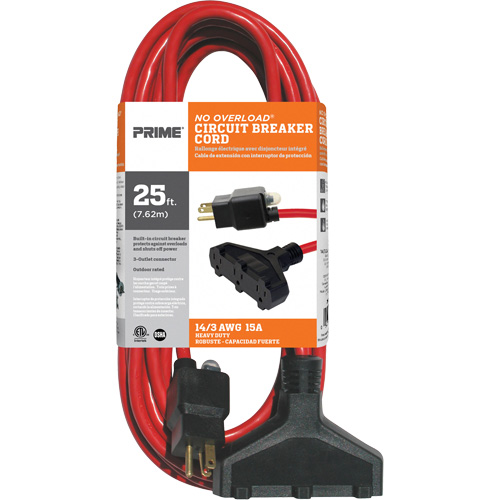 Vinyl Extension Cord, Outdoor, SJTW, 14/3 AWG, 15 A, 3 Outlet(s), 25' Planification Entrepots Molloy