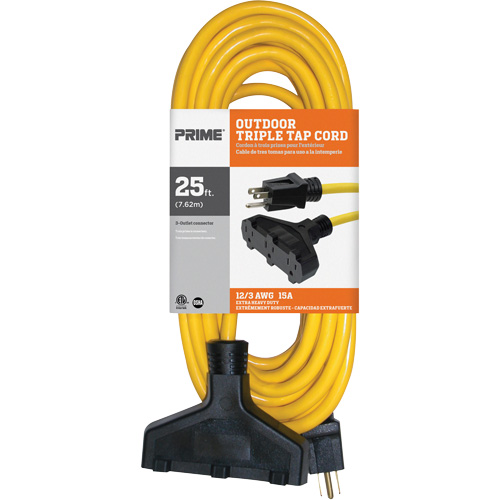 Cordon rallonge en vinyle, Ext&eacute;rieur, SJTW, AWG 12/3, 15 A, 3 prise(s), 25' Planification Entrepots Molloy