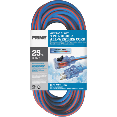 Arctic Blue TPE-Rubber Locking Extension Cord, All-Weather, SJEOW, 12/3 AWG, 15 A, 25' Planification Entrepots Molloy