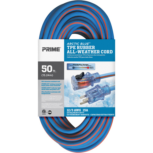 Arctic Blue TPE-Rubber Locking Extension Cord, All-Weather, SJEOW, 12/3 AWG, 15 A, 50' Planification Entrepots Molloy