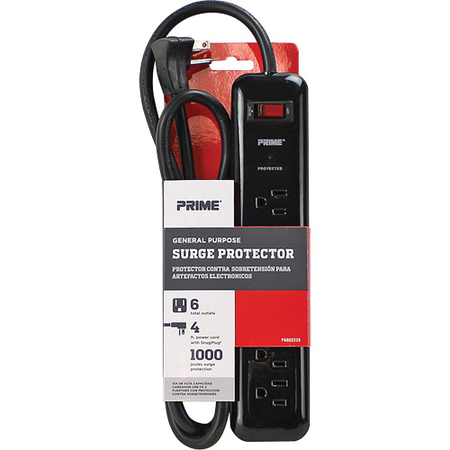 Surge Protector, 6 Outlets, 1000 J, 1875, 4' Cord Planification Entrepots Molloy