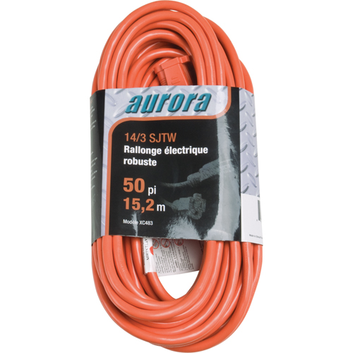 Vinyl Extension Cord, Outdoor, SJTW, 14/3 AWG, 15 A, 50' Planification Entrepots Molloy