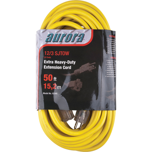 Vinyl Extension Cord with Light Indicator, Outdoor, SJTOW, 12/3 AWG, 15 A, 50' Planification Entrepots Molloy