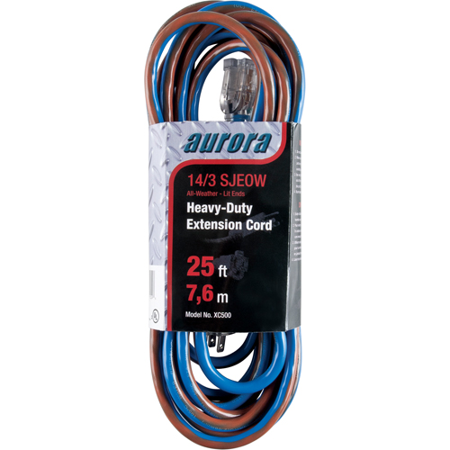 TPE-Rubber Extension Cord With Light Indicator, All-Weather, SJEOW, 14/3 AWG, 15 A, 25' Planification Entrepots Molloy