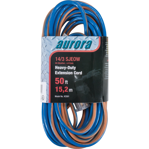 TPE-Rubber Extension Cord With Light Indicator, All-Weather, SJEOW, 14/3 AWG, 15 A, 50' Planification Entrepots Molloy