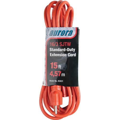 Extension Cord, Indoor/Outdoor, SJTW, 16/3 AWG, 13 A, 15' Planification Entrepots Molloy