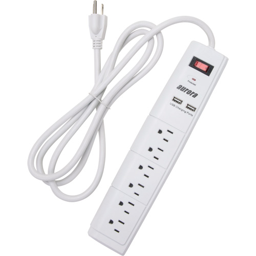 Limiteur de surtension avec chargeur USB, 6 Prises, 1200 J, 1875 W, Cordon 6' Planification Entrepots Molloy