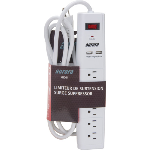Limiteur de surtension avec chargeur USB, 6 Prises, 1200 J, 1875 W, Cordon 6' Planification Entrepots Molloy