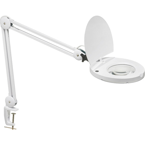 Lampe loupe DEL avec support en A, Dioptrie 3, Ampoule DEL, Bras de 47", Pinces serre-joints, Blanc Planification Entrepots Molloy