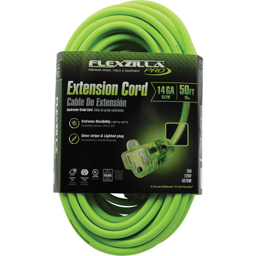 Flexzilla&reg; Pro Industrial Extension Cord, All-Weather, SJTW, 14/3 AWG, 15 A, 50' Planification Entrepots Molloy
