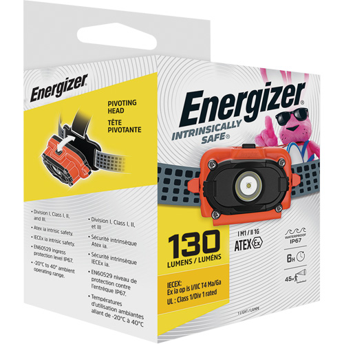 Lampe frontale &agrave; s&eacute;curit&eacute; intrins&egrave;que, DEL, 130 lumens, 6 hres de fonctionnement, piles AAA Planification Entrepots Molloy
