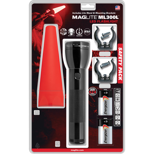 Safety Flashlight Pack, LED, 487 Lumens, D Batteries Planification Entrepots Molloy