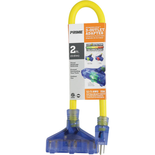 Adapter with Visual Amperage Detection, Outdoor, 12/3 AWG, 15 A, 3 Outlet(s), 2' Planification Entrepots Molloy