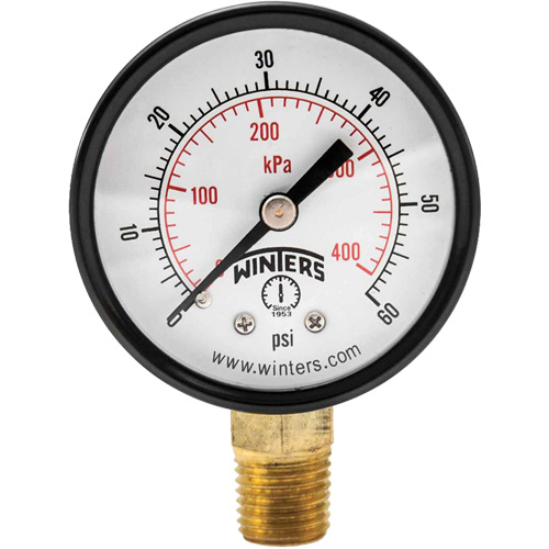 Manom&egrave;tre &eacute;conomique,  2", 0 - 60 psi, Fixation inf&eacute;rieure, Analogique Planification Entrepots Molloy