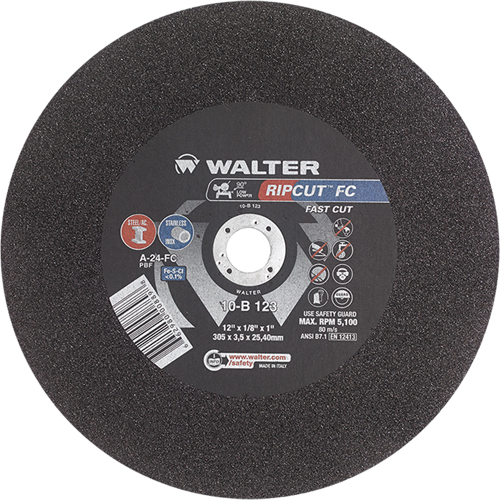 Ripcut Stainless Steel & Steel Cut-Off Wheel for Stationary Saws, 12" x 1/8", 1" Arbor, Type 1, Aluminum Oxide, 5100 RPM Planification Entrepots Molloy