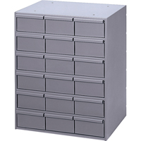 Industrial Drawer Cabinets, 18 Drawers, 17-1/4" W x 11-5/8" D x 21-1/4" H, Grey Planification Entrepots Molloy