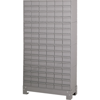 Industrial Drawer Cabinet With Base, 96 Drawers, 34-1/8" W x 12-1/4" D x 62-1/2" H, Grey Planification Entrepots Molloy
