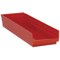 Bacs de rangement pour tablettes, 8-3/8" la x 4" H x 23-5/8" p, Rouge, Capacit&eacute; 50 lb Planification Entrepots Molloy