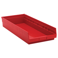 Shelf Bins, 11-1/8" W x 4" H x 23-5/8" D, Red, 50 lbs. Capacity Planification Entrepots Molloy
