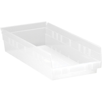 Shelf Bins, 8-3/8" W x 4" H x 17-7/8" D, Clear, 40 lbs. Capacity Planification Entrepots Molloy