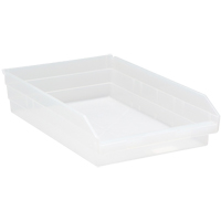 Shelf Bins, 11-1/8" W x 4" H x 17-7/8" D, Clear, 40 lbs. Capacity Planification Entrepots Molloy