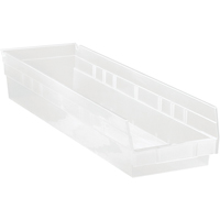 Shelf Bins, 6-5/8" W x 4" H x 23-5/8" D, Clear, 50 lbs. Capacity Planification Entrepots Molloy