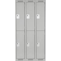 Clean Line Lockers, 2 -tier, Bank of 3, 36" x 18" x 72", Steel, Grey, Rivet (Assembled) Planification Entrepots Molloy