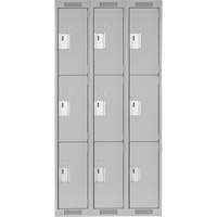 Clean Line Lockers, 3 -tier, Bank of 3, 36" x 18" x 72", Steel, Grey, Rivet (Assembled) Planification Entrepots Molloy