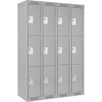 Clean Line Lockers, 3 -tier, Bank of 4, 48" x 18" x 72", Steel, Grey, Rivet (Assembled) Planification Entrepots Molloy