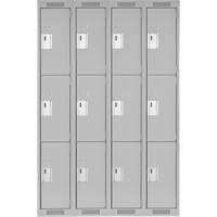 Clean Line Lockers, 3 -tier, Bank of 4, 48" x 18" x 72", Steel, Grey, Rivet (Assembled) Planification Entrepots Molloy