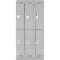 Clean Line Lockers, 2 -tier, Bank of 3, 36" x 18" x 82", Steel, Grey, Rivet (Assembled) Planification Entrepots Molloy