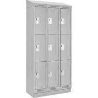 Clean Line Lockers, 3 -tier, Bank of 3, 36" x 18" x 82", Steel, Grey, Rivet (Assembled) Planification Entrepots Molloy