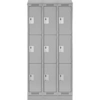 Clean Line Lockers, 3 -tier, Bank of 3, 36" x 18" x 82", Steel, Grey, Rivet (Assembled) Planification Entrepots Molloy