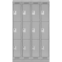Clean Line Lockers, 3 -tier, Bank of 4, 48" x 18" x 82", Steel, Grey, Rivet (Assembled) Planification Entrepots Molloy