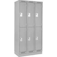 Clean Line Lockers, 2 -tier, Bank of 3, 36" x 18" x 76", Steel, Grey, Rivet (Assembled) Planification Entrepots Molloy