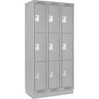 Clean Line Lockers, 3 -tier, Bank of 3, 36" x 18" x 76", Steel, Grey, Rivet (Assembled) Planification Entrepots Molloy