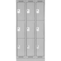 Clean Line Lockers, 3 -tier, Bank of 3, 36" x 18" x 76", Steel, Grey, Rivet (Assembled) Planification Entrepots Molloy