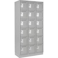 Clean Line Lockerette, 6 -tier, Bank of 3, 36" x 18" x 76", Steel, Grey, Rivet (Assembled) Planification Entrepots Molloy