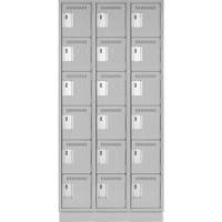 Clean Line Lockerette, 6 -tier, Bank of 3, 36" x 18" x 76", Steel, Grey, Rivet (Assembled) Planification Entrepots Molloy