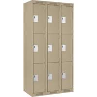 Clean Line Lockers, 3 -tier, Bank of 3, 36" x 18" x 72", Steel, Beige, Rivet (Assembled) Planification Entrepots Molloy