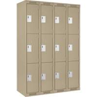 Clean Line Lockers, 3 -tier, Bank of 4, 48" x 18" x 72", Steel, Beige, Rivet (Assembled) Planification Entrepots Molloy