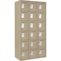 Clean Line Lockerette, 6 -tier, Bank of 3, 36" x 18" x 72", Steel, Beige, Rivet (Assembled) Planification Entrepots Molloy
