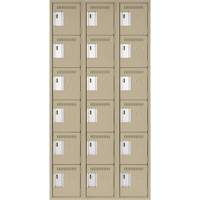 Clean Line Lockerette, 6 -tier, Bank of 3, 36" x 18" x 72", Steel, Beige, Rivet (Assembled) Planification Entrepots Molloy