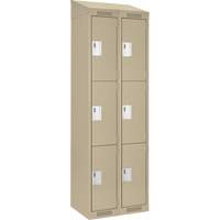 Clean Line Lockers, 3 -tier, Bank of 2, 24" x 18" x 78", Steel, Beige, Rivet (Assembled) Planification Entrepots Molloy