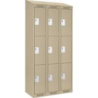 Clean Line Lockers, 3 -tier, Bank of 3, 36" x 18" x 78", Steel, Beige, Rivet (Assembled) Planification Entrepots Molloy