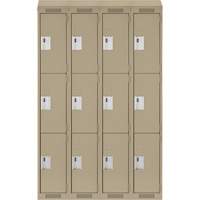 Casiers Clean Line, 3 niveaux, Bloc de 4, 48" x 18" x 78", Acier, Beige, Rivet (assembl&eacute;) Planification Entrepots Molloy