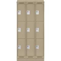 Clean Line Lockers, 3 -tier, Bank of 3, 36" x 18" x 82", Steel, Beige, Rivet (Assembled) Planification Entrepots Molloy