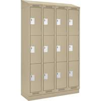 Clean Line Lockers, 3 -tier, Bank of 4, 48" x 18" x 82", Steel, Beige, Rivet (Assembled) Planification Entrepots Molloy