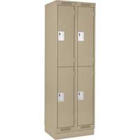 Clean Line Lockers, 2 -tier, Bank of 2, 24" x 18" x 76", Steel, Beige, Rivet (Assembled) Planification Entrepots Molloy