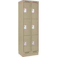 Clean Line Lockers, 3 -tier, Bank of 2, 24" x 18" x 76", Steel, Beige, Rivet (Assembled) Planification Entrepots Molloy